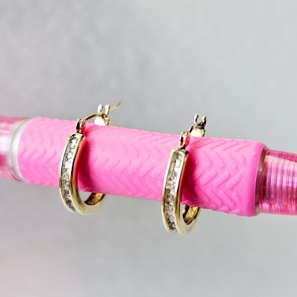 14K Yellow Gold .25 Ct Diamond Hoop Earrings - Picture 2 of 3